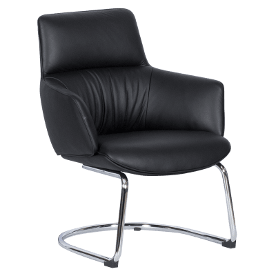 Посетителски стол Carmen Kells - Черен, естествена кожа